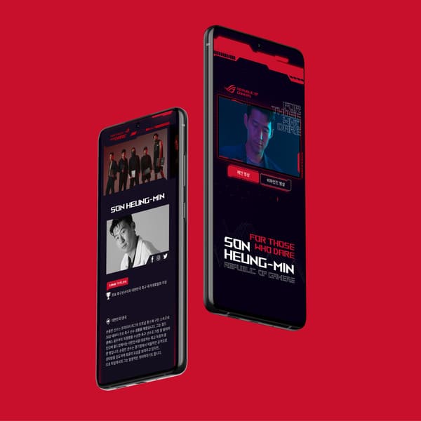 Two smartphones displaying the words "SON HEUNG-MIN" on their screens, positioned side by side.